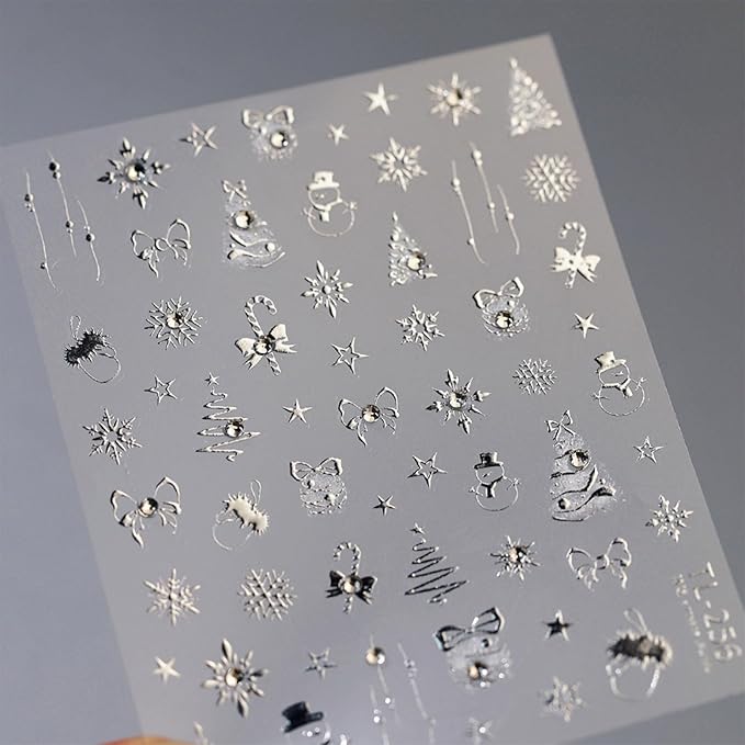 JMEOWIO 3D Embossed Christmas Holiday Snowflake Nail Art Stickers Decals Self-Adhesive 5D Nail Supplies Nail Art Design Decoration Accessories 1 Sheets