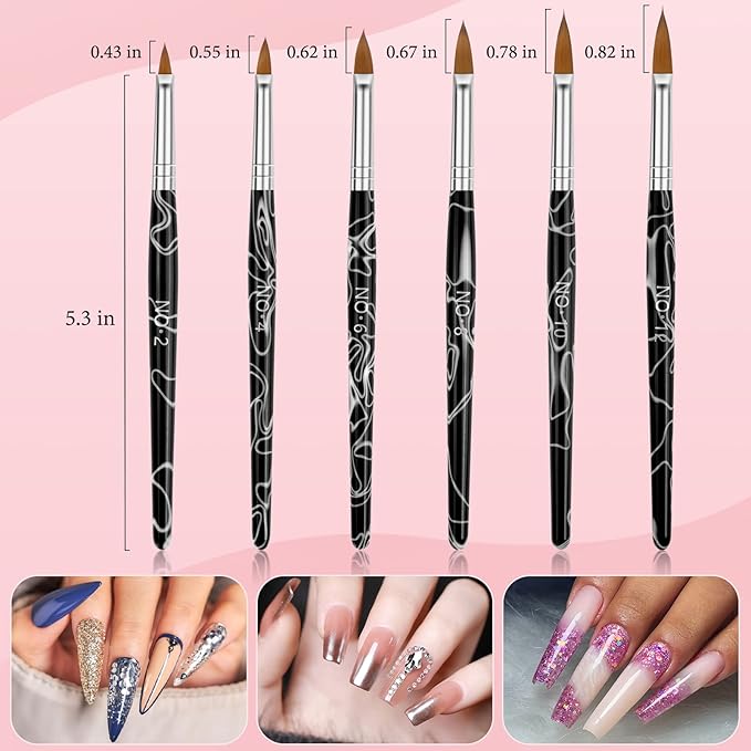 Acrylic Nail Brush Dappen Dish Set, 6PCS Nail Art Pen and 4PCS Crystal Dappen Dish, Manicure Bowl Cup Glass Container for Acrylic Liquid Nail Tool Kit (Black)