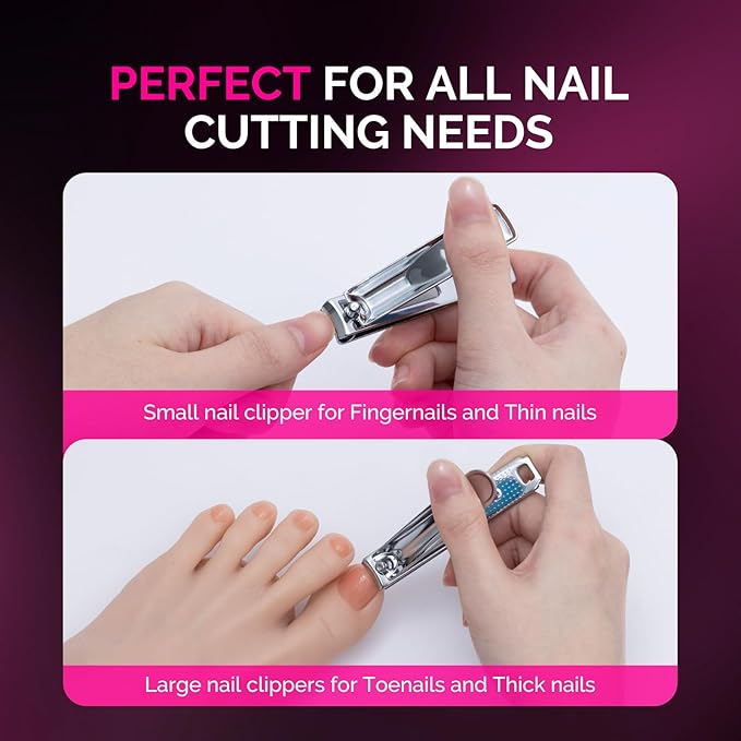 MelodySusie Nail Clippers Set, 2 in 1 Toenail Clippers Nail Clippers for Women, Ultra Sharp Stainless Steel Fingernail Nail Clippers for Men, Nail Cutter, Gifts for Women Men, Pink