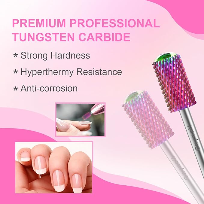 3/32" 2PCS Large Barrel Smooth Round Top Tungsten Carbide Nail Drill Bit Safety Bit for Gel & Acrylic Removal, 2-Way Rotating Efile Tip, Salon Electric File Accessory (C Grit, Multicolor)