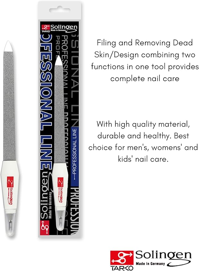 Solingen Professional Nail File - Cuticle Trimmer/Remover | Manicure & Pedicure Tool | 2 in 1 Tool for Your Hand & Foot Fingenails Care | 2 Sided Sapphire Files & Sharp Dead Skin Cutter