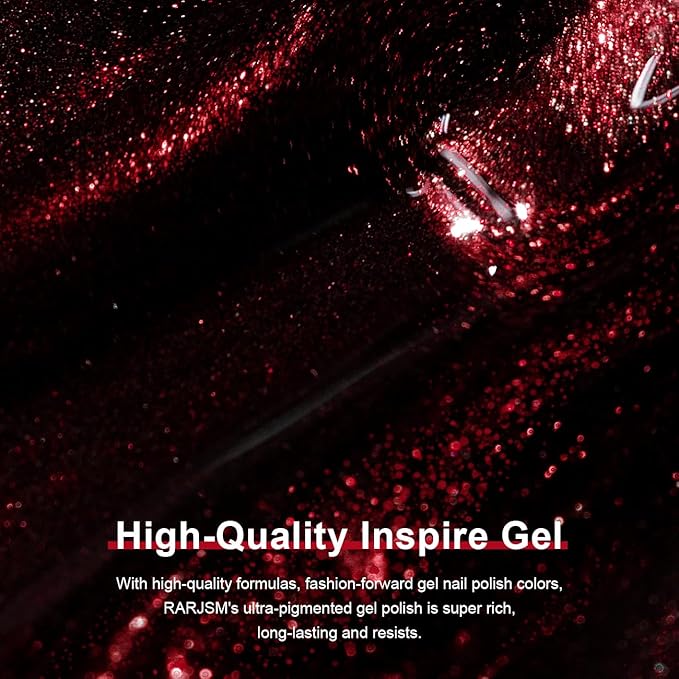RARJSM Burgundy Cat Eye Gel Nail Polish Diamond Dark Black Red Cateye Velvet Glitter Gel Polish 15ml Single Bottle with Magnet Stick UV LED Curing Requires Soak Off for Home Salon Christmas Manicure