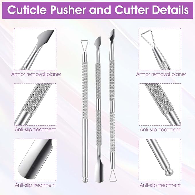9Pcs Cuticle Cutter Scraper Double Ended Cuticle Pusher Trimmer Stainless Triangle Nail Scraper Pedicure Manicure Professional Nail Care Tool For Girl Fingernail Toenail Gel Removal Polish