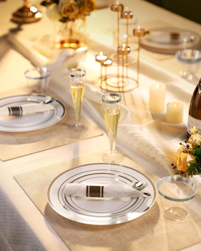 200 PCS Silver Dinnerware Set, Party Plastic Plates - Image 7