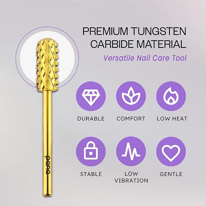 PANA 3/32" Small Smooth Round Top Safety Carbide Nail Drill Bit for Gel Polish & Acrylic Removal Nail Salon Manicure Pedicure Electric File Tools (Small Barrel - Gold, 4X Coarse)