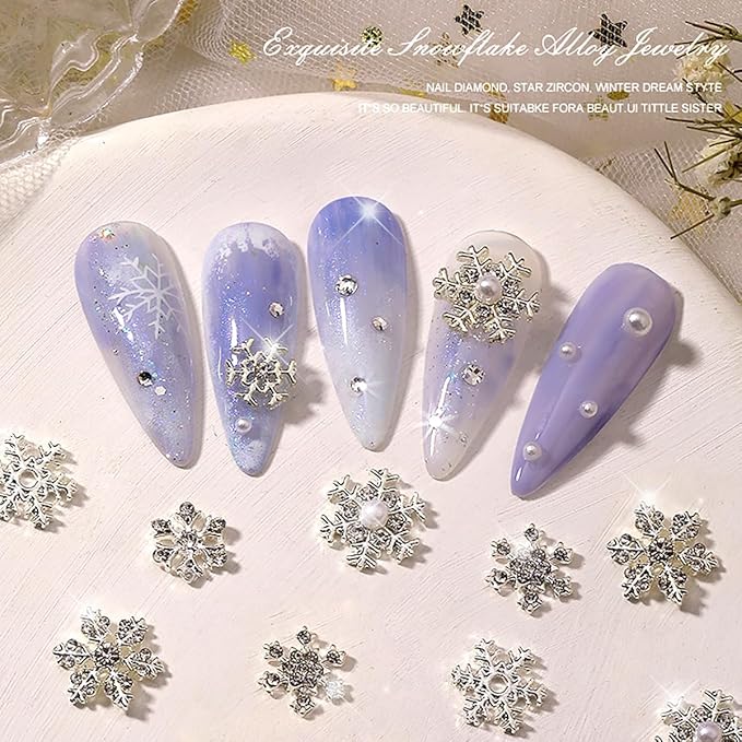 Christmas Nail Charms 20pcs Silver Snowflake Nail Art Charms with Diamond Design Winter Nail Jewelry Supplies Xmas Snowflakes Nail Decoration for Women Girls DIY Manicure Decorative Accessories