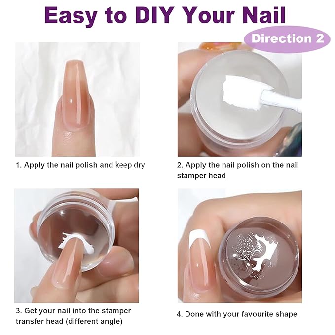 Nail Stamper Nail Art Brushes, French Tip Nail Stamp Clear Nail Art Stamper Jelly with Scraper, 7pcs Nail Pen Brushes, Soft Silicone Stamper Printer DIY French Tip Nail Stamping Manicure Tool