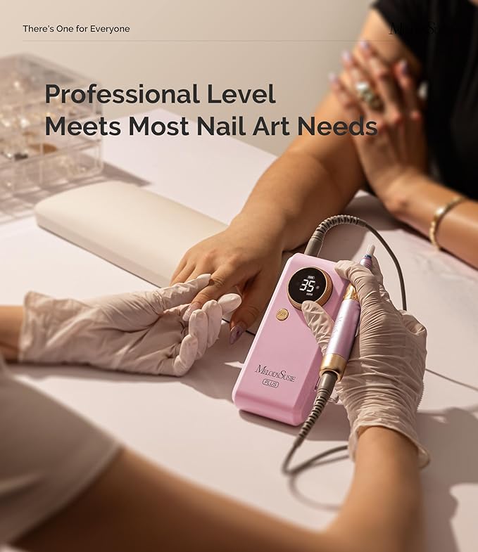 MelodySusie 2 in 1 Professional 35,000 RPM Nail Drill Kit, Coreless Rechargeable SM330G Electric Nail File, Cordless Portable Nail E File for Acrylic Gel Nails Polish Removal, Lightweight & Quiet Pink