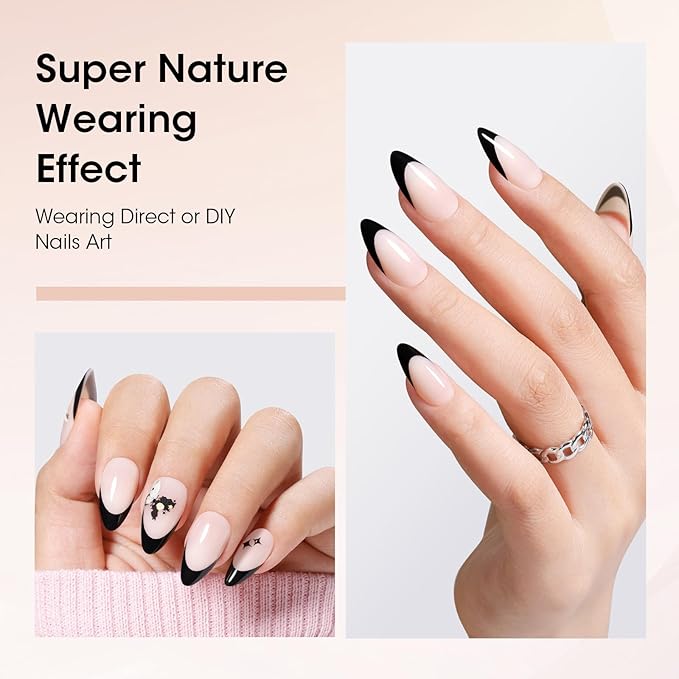 Gellen French Gel Nails, Soft Almond French Tip Press on Nails 150 Pcs, Classic Pink French Tip Nails, 3 in 1 No Need to File Natural Full Cover Tips 15 Sizes, Glue On Nails for Women Nails Art