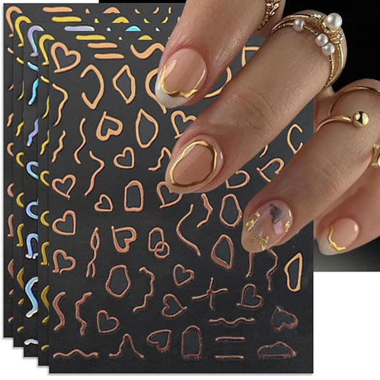 Irregular Frames Nail Art Stickers - Colorful Minimalism Geometric Hollow Design Nail Decals for DIY Manicure Nail Decorations(6 Sheets)