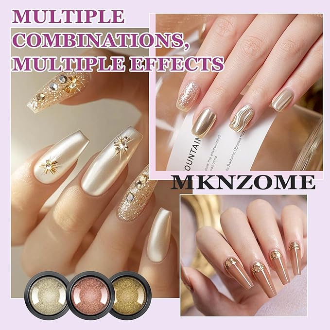 Chrome Nail Powder, 12 Colors Metallic Mirror Powder Gold Silver Blue Purple Red Pink Brown Nail Art Decoration Glitter for DIY Nail Supplies, 1g/Jar, 12 Sponge Sticks