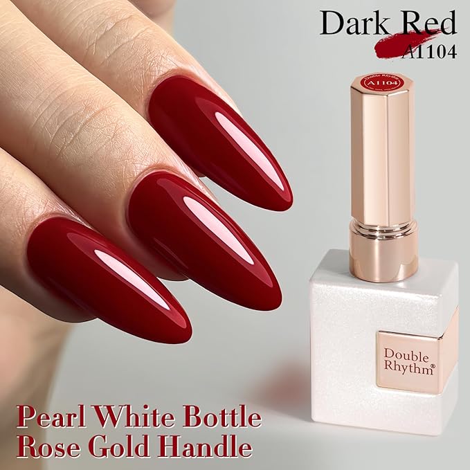 Double Rhythm Gel Polish 15ML Jelly Sheer Pastel Light Milky Color Pearl White Bottle 1 PC 0.5 OZ Full Size Nail Art Salon at Home (Blood Red -D1104)