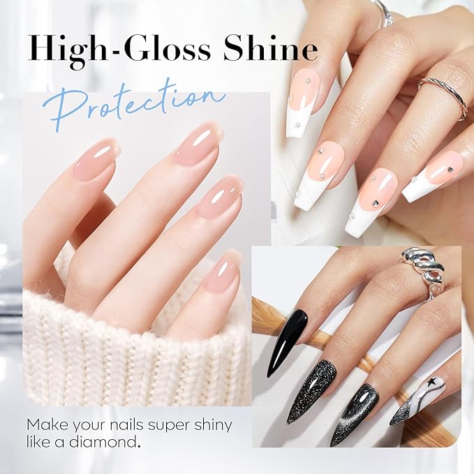 AZUREBEAUTY 2-in-One Clear Base & Top Coat Nail Polish Strengthener Set – Quick Dry, High Shine, Long Lasting, Air Dry, 2 Bottles 10ml, Gentle Formula, Natural Ingredients, Salon Quality