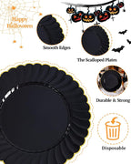 YOUBET 60PCS Black Scalloped Plastic Plates - Image 4