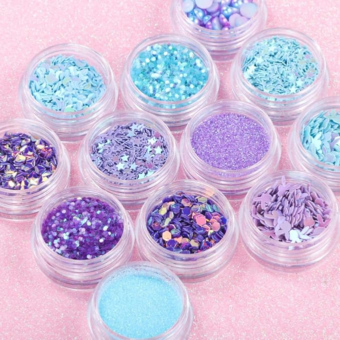 Nail Art Flakes 3D Shiny Acrylic Glitter Sequin Decoration Sparkles DIY Charms Mermaid Pearl 12 Pots