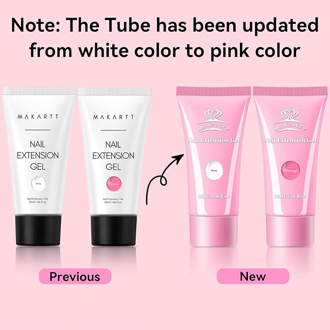 Makartt Poly Nail Gel Set: White & Hot Pink Color, Strong Builder for Extension Strengthener 3D Diy, Long-lasting for Nails French Manicures Home Salon-2PCs 30ML