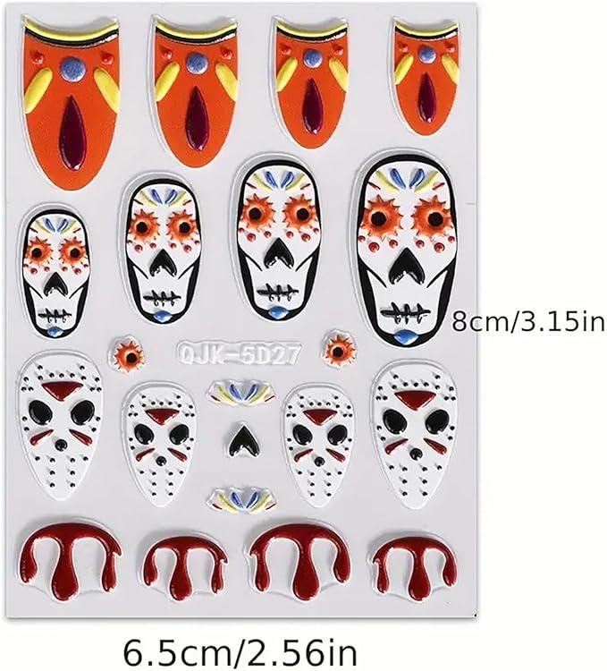 3 Sheets Halloween Nail Art Stickers Decals Pink Skull Spider Web Sugar Skull Nail Decoration 3D Self-Adhesive Nightmare Christmas Stickers for Women Girls