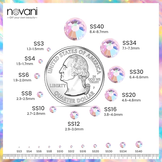 Novani Pink AB Rhinestones Glass Rhinestone for Crafts Flatback Crystals Gems and Rhinestones for Nails Art Makeup Face Clothes Shoes Decoration DIY(SS16, 1440pcs, Pink AB)