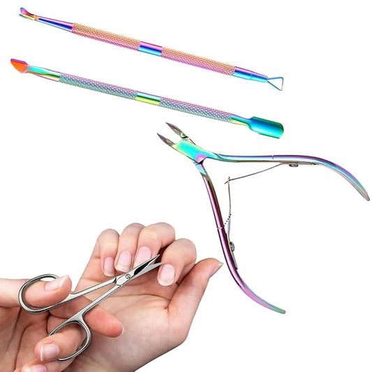 Cuticle Nipper, Curved Cuticle Scissors, Cuticle Remover Trimmer Pusher Nippers, Precision Manicure Scissor Nail Cuticle Trimmer, Professional Stainless Steel Nail Scissors for Cuticle Care - 4Pack