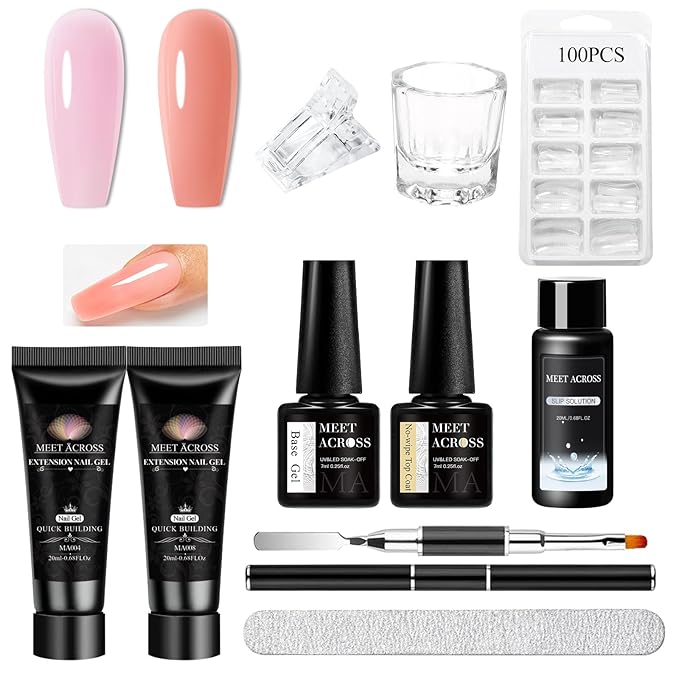 MEET ACROSS Poly Nail Gel 10Pcs Nail Extension Gel Set and Nail Extension Starter Kit for Beginners Nail Art DIY Home Gifts for Women (SET-5, 10pcs)