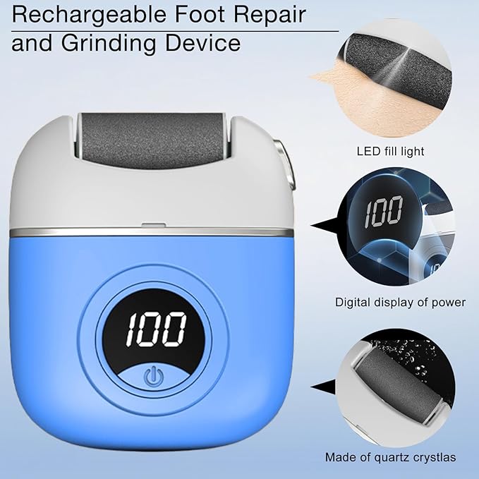 Electric Callus Remover Foot File, 2024 New USB Rechargeable Foot Repair and Grinding Device, Heel Polisher Digital Display, Feet Callus Remover, for Men Women Dry Callus Dead Skin (Blue)