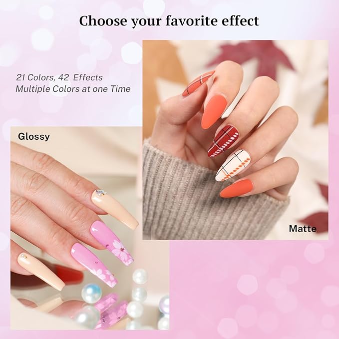 phoenixy 24 Gel Nail Polish Set, Gel Nail Polish Kit with Base Gloss Matte Top Coat Black Red Nail Polish Set Starter Kit Manicure Gift for Women-PCB9027