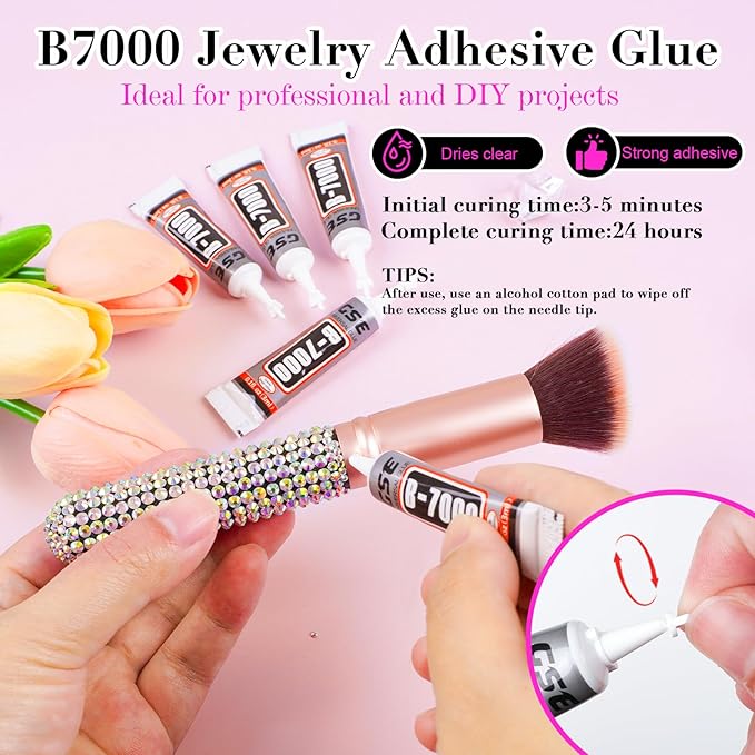 Canvalite Rhinestones 2784PCS in 6 Sizes Flat Back Gems, Crystal AB Art Gems with 5Pcs B7000 Glue, Pick Up Tweezers and Picker Dotting Pen for Nails, Makeup, Stocking Stuffers Gifts for Women
