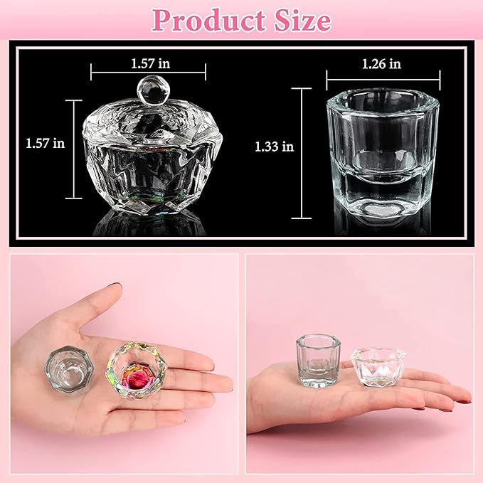 Acrylic Nail Brush Dappen Dish Set, 6PCS Nail Art Pen and 4PCS Crystal Dappen Dish, Manicure Bowl Cup Glass Container for Acrylic Liquid Nail Tool Kit (Black)