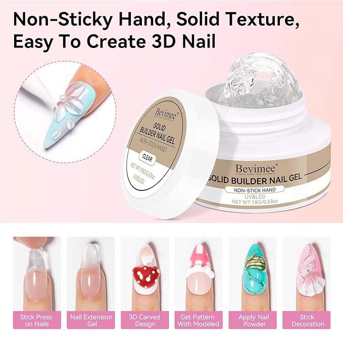 18g Solid Builder Gel for Nails 15g 3D Nail Sculpting Gel for Nail Art, Clear Non-Stick Hand For Modeling, Sculpture, Nails Extension UV/Led Manicure DIY At Hom