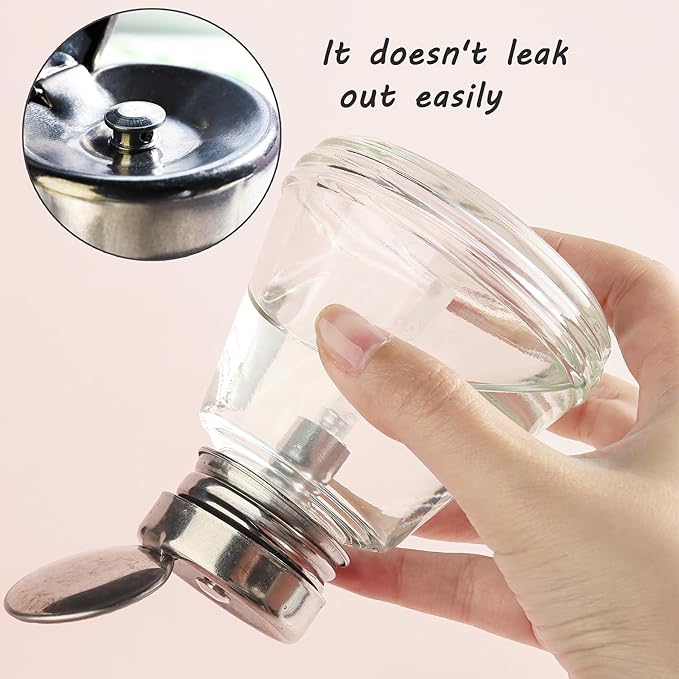 Pump Bottle Dispenser 180ml Clear Nail Polish Remover Pump Glass Metal Push Down Pump Dispenser 200Pcs Lint Free Nail Wipes Alcohol Dispenser Eye Makeup Remover Pump Push Down Empty Bottle