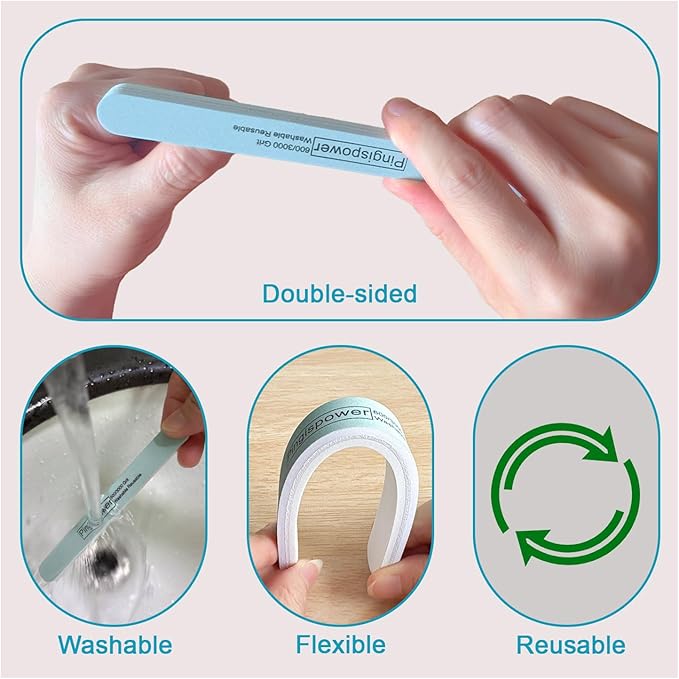 Nail File, 10PCS Professional Reusable Nail Files and Buffers 600/3000 Grit for Natural Nails, Double Sided & Washable Manicure Tools Kit for Women Home & Salon