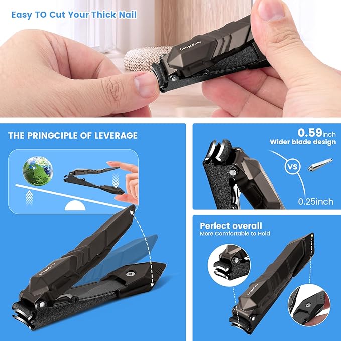 Nail Clippers for Thick Nails, INXEN Nail Clippers with Extre Wide Jaw Opening for Hard Toenails, Stainless Steel Nail Clippers ，Nail Cutter Set for Men Women Senior