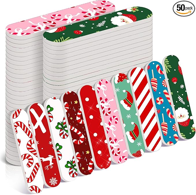 50 Pcs Christmas Mini Nail File Gifts Bulk for Women Candy Cane Double Sided Emery Boards Small Xmas Party Favors Thank You Gifts Manicure Tools for Employee Staff Coworker Appreciation