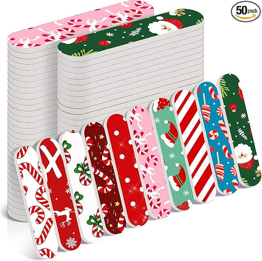 50 Pcs Christmas Mini Nail File Gifts Bulk for Women Candy Cane Double Sided Emery Boards Small Xmas Party Favors Thank You Gifts Manicure Tools for Employee Staff Coworker Appreciation