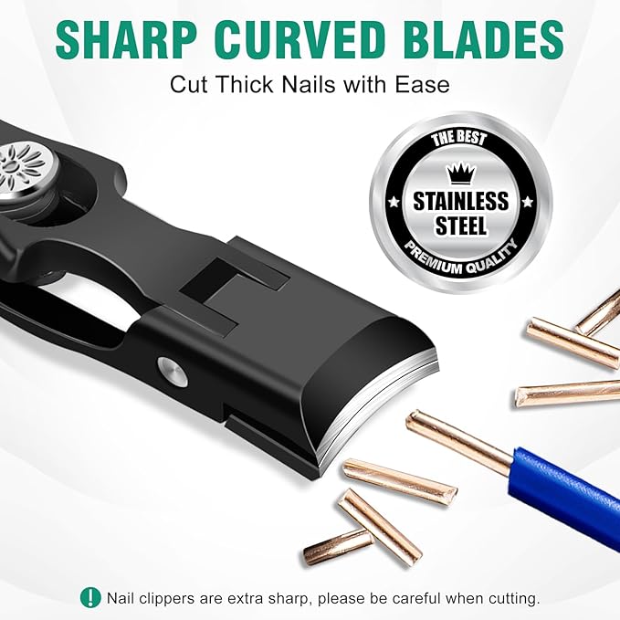 Nail Clippers for Men with Catcher, Large Wide Opening Toenail Clippers for Seniors Thick Toenails, Heavy Duty Sharp Stainless Steel Toe Nail Clippers with Long Handle Gifts for Men Women