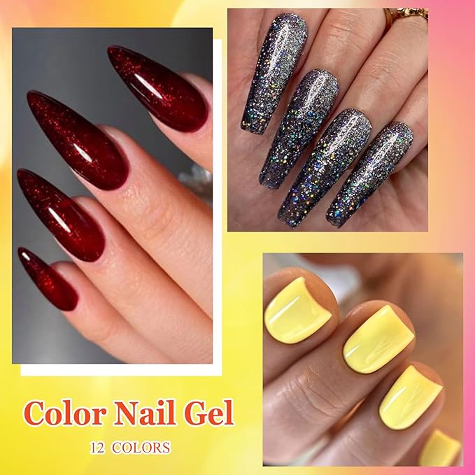 MEET ACROSS 12PCS Gel Nail Polish Set, 12 Colors Gel Nail Kit Art Design Soak Off UV LED,Nail Art Design Gifts for Women (Fall, 12PCS)