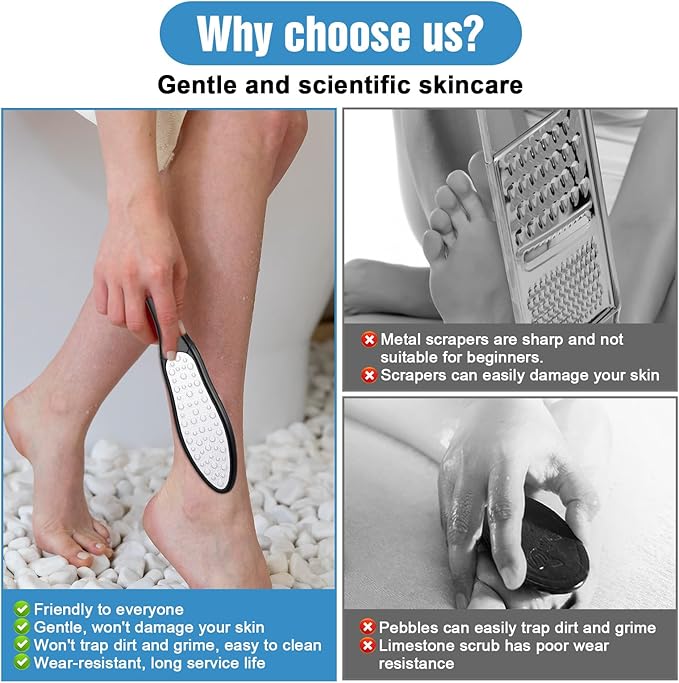 2 Pcs Nano Glass Foot File, Double-Sided Foot Callus Remover,Pedicure Tools for Feet,Wet and Dry Feet Dead Skin Remover, Professional Hard Skin Remover with Non-Slip Ergonomic Handle
