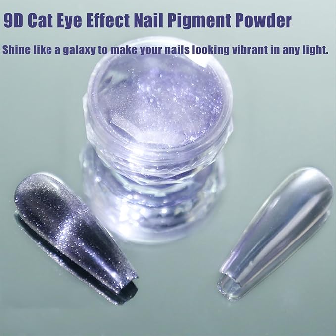 WEILUSI Cat Eye Chrome Powder Holographic Purple Magnetic Powder Glitter Mirror Effect 9D Cat Eye Effect Nail Pigment Glitter Galaxy Effect Dust for Nail Art Manicure Gel Polish