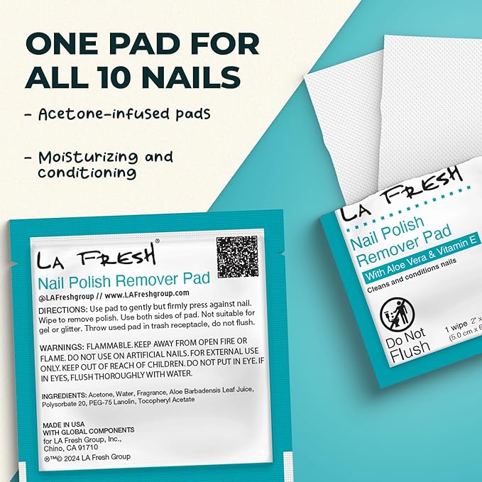 La Fresh Nail Polish Remover Wet Wipes with Lavender, Aloe Vera, and Vitamin E Pack of 200ct Acetone-Infused Pads - Nail Care Travel Essentials