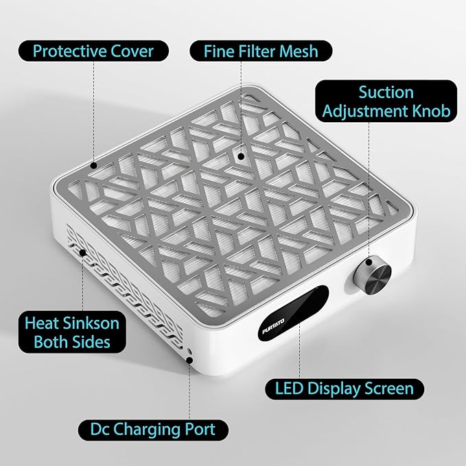 Nail Dust Collector, Powerful Vacuum Fan Vent Dust Collector Extractor Dust Suction Machine for Acrylic Nails Polishing, Nail Salon,White