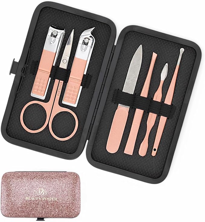 Manicure Set Nail Clipper Kit Personal Care Manicure Pedicure Set Mens Womens Accessories Nail Grooming Kit Personal Care Set (Pink and Black)