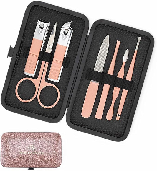 Manicure Set Nail Clipper Kit Personal Care Manicure Pedicure Set Mens Womens Accessories Nail Grooming Kit Personal Care Set (Pink and Black)