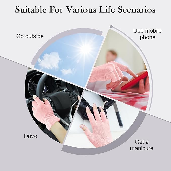 MIG4U Fingerless Moisturizing Gloves, Half Finger Touchscreen Beauty Glove for Eczema, SPA, Dry Hands, Skin Treatment, Summer Sun UV Protection, Pink, 3 Pairs L/XL