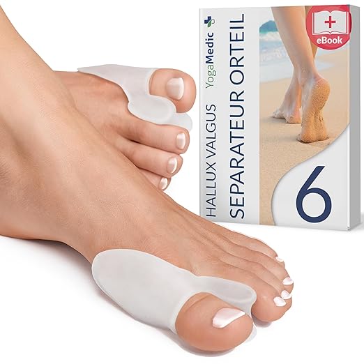YOGAMEDIC Bunion Corrector for Women Big Toe - 6-Piece Gel Pads, One Size - Toe Separators for Women & Men, Bunion Relief & Hallux Valgus Support