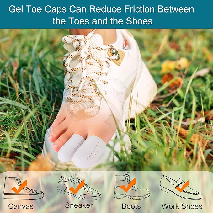 Welnove Pack of 16 Toe Protectors, Gel Toe Caps, Breathable Toe Sleeves, Pain Relief and Prevention for Corns, Blisters and Ingrown Toenails (10 Large for Big Toes + 6 Medium for Small Toes) - White