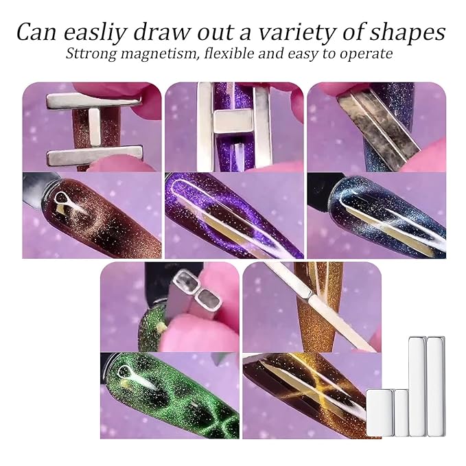 5 Pieces Cat Eye Nail Magnet Cat Eye Magnet for Nails Magnetic Gel Polish Magnetic Magnets Wood Cat Eye Nail Polish Magnet Stick Nails Design Tools for DIY Home, Salon, Studio