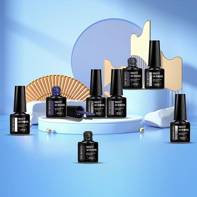 MEET ACROSS Grey Gel Nail Polish Set 8 Colors, Black White Gray Tone Glitter Sliver Gel Nail Polish Kit for All Seasons Soak Off Gel Nail Manicure Gifts Set for Women
