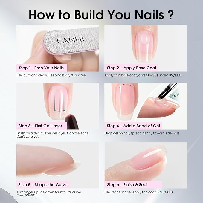 CANNI 6 Pcs 9 Ml Clear Builder Nail Gel Polish Set- Milky White Neutral Nude Pink Colors Builder for Nails Strengthener Gel Thickening Extension for Beginners DIY Home Salon Manicure