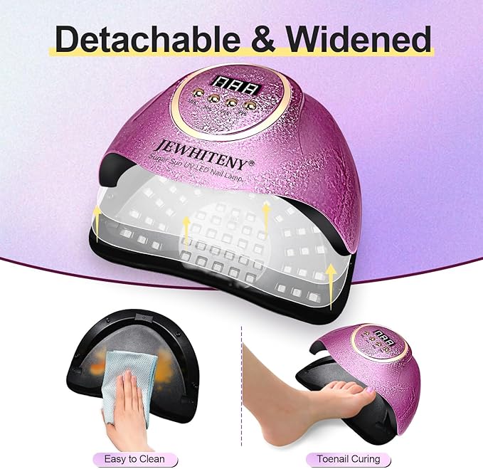 JEWHITENY Pink U V Gel Nail Lamp:LED Nails Curing Lamp with Automatic Sensor & 4 Timers Nail Light with 66 Lamp Beads