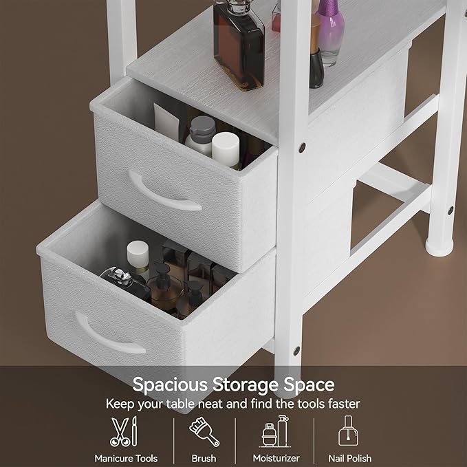 Manicure Table for Nail Tech, Nail Tech Table Station w/4 Storage Drawers & 2 Open Shelves, Nail Table w/Dust Collector for Beauty Salon Tech Station (White)